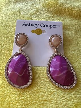 Ashley Cooper Purple-Pink Faceted Teardrop Crystal Halo Earrings